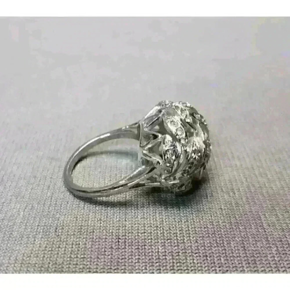 Sterling Silver Pave Leaves Dome Ring .925 Band CZ Ring Cubic Zirconia Size 8 - Picture 9 of 11